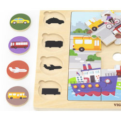 Viga 44742 Zestaw puzzli na podkładce- dopasuj cienie - środki transportu
