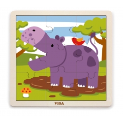 Viga 51443 Puzzle na podkładce 9 elementów - hipopotam