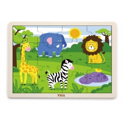 Viga 51449 Puzzle na podkładce 16 elementów - safarii