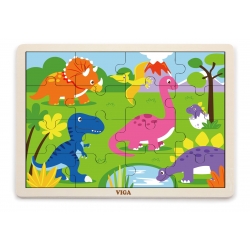 Viga 51452 Puzzle na podkładce 16 elementów - dinozaury