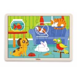 Viga 51453 Puzzle na podkładce 16 elementów - zwierzęta domowe