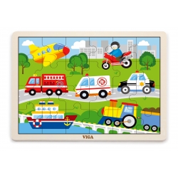 Viga 51462 Puzzle na podkładce 24 elementy - pojazdy w mieście